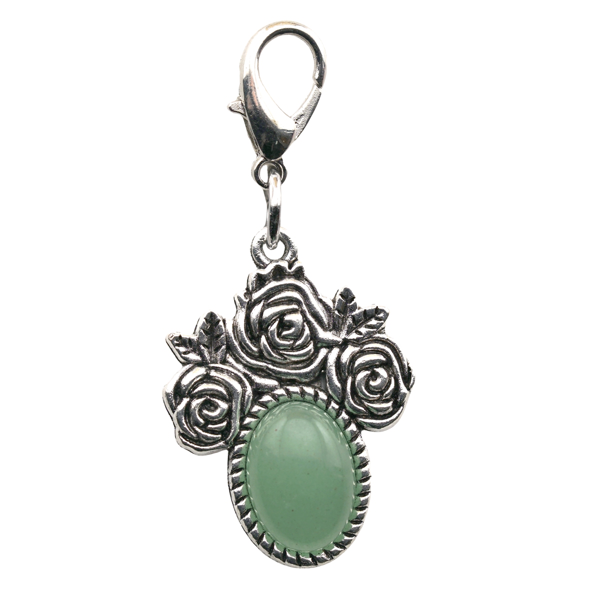 Silver Rose Flower Gemstone Pendant  Dangle Charms with Lobster Claw Clasp for Valentine's Day Mother Wedding Keychain Jewelry Making