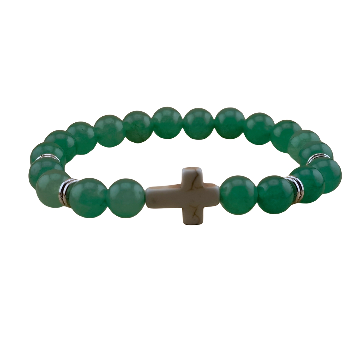 Natural Gemstone Cross Stretch Bracelets for Women Men 8MM Semi Preicous Stone Beads