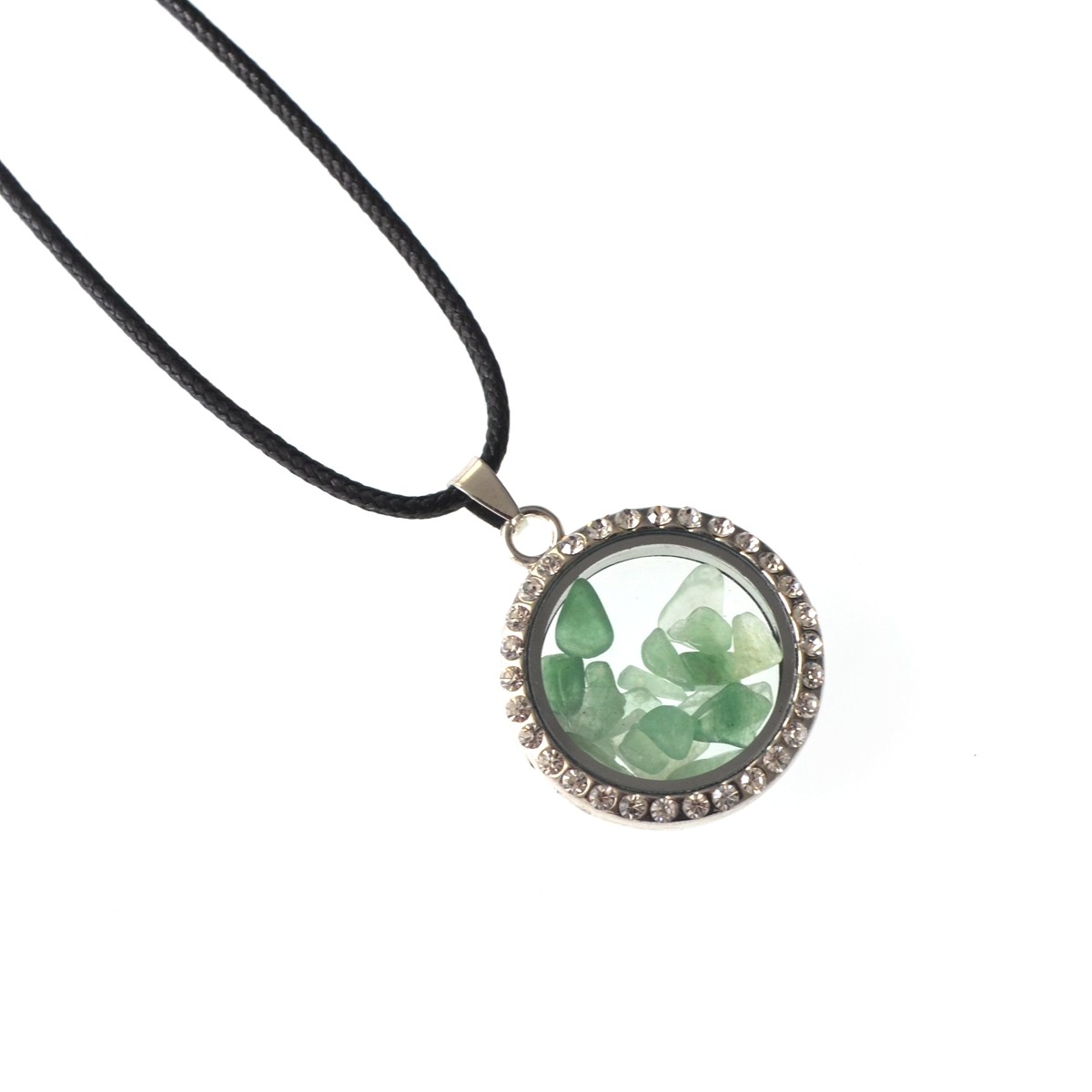 Natural Raw Gemstone 30MM Living Floating Memory Glass Locket Pendant Necklace 24" Chain