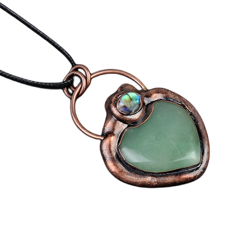 Natual Gemstone Love Heart Retro Red Copper Stone Pendant Necklace  45CM Black Cord 