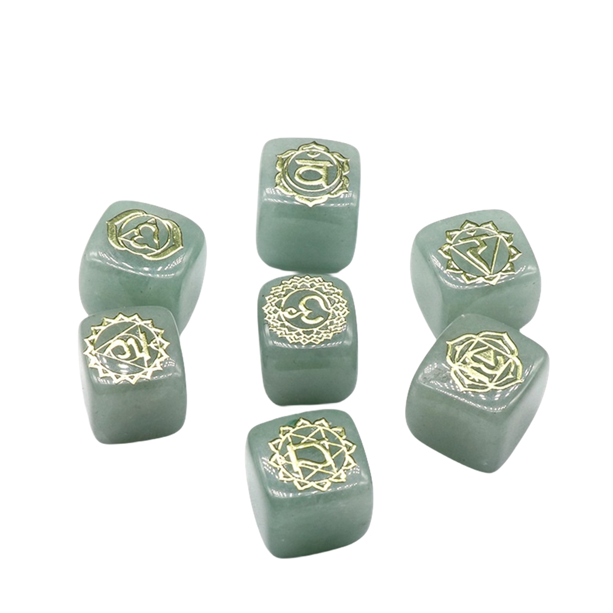 7PCS Healing Crystals Chakra Stones Set Gold Symbol Gemstones Polished Cube Square Stone Reiki meditation Wicca Power Balancing Crystal