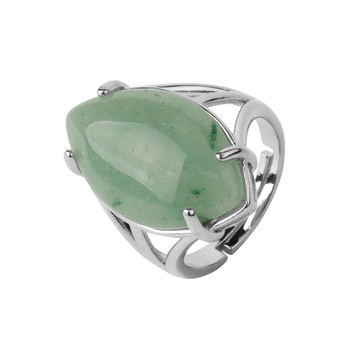 Stone Rings  for Women MenAdjustable Healing Crystal Ring Copper Plated White Gold 14X25MM Horse Eye Gemstone SR0121S