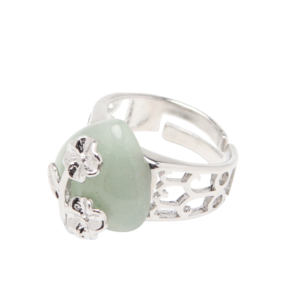 Silver 16MM Heart Stone Rings for Women Men Adjustable  SR0140S
