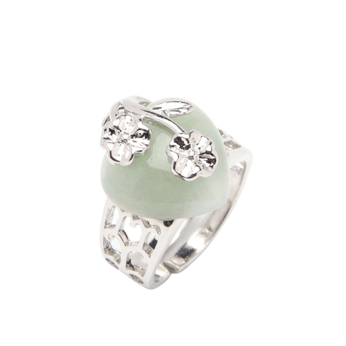 Silver 16MM Heart Stone Rings for Women Men Adjustable  SR0140S