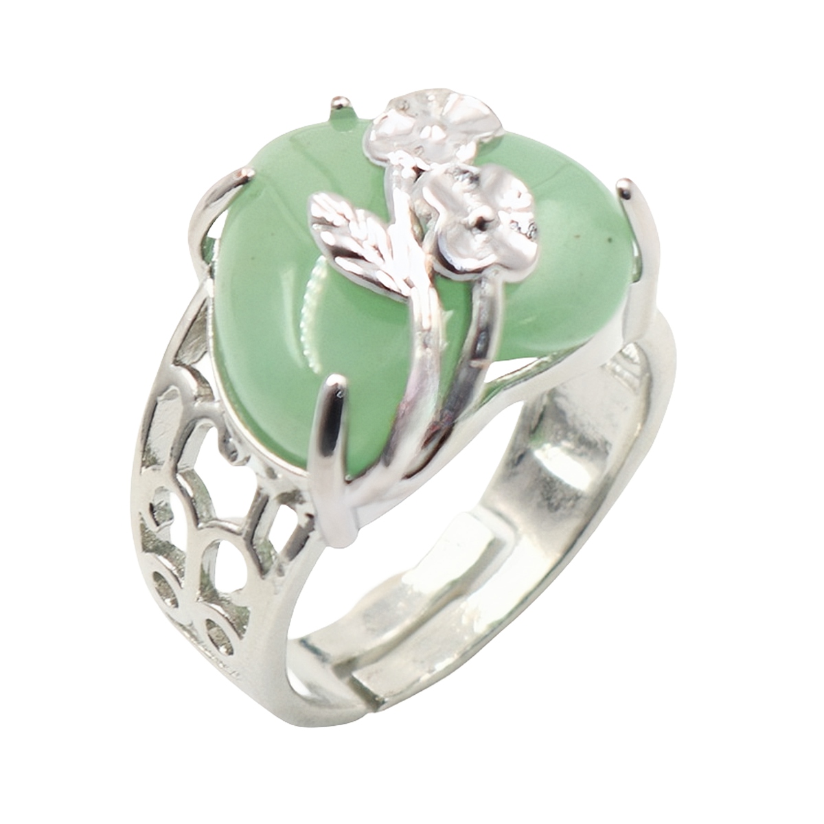 Silver 16MM Heart Stone Rings for Women Men Adjustable  SR0140S