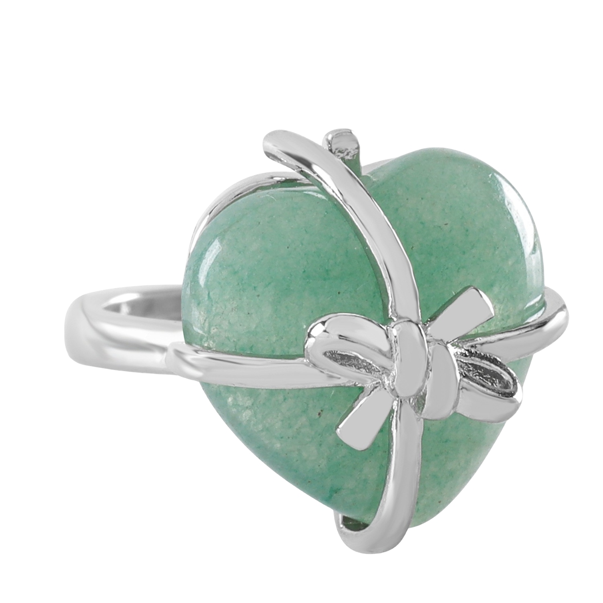 Silver Bowknot Heart Stone Rings for Women Men Adjustable SR0141S