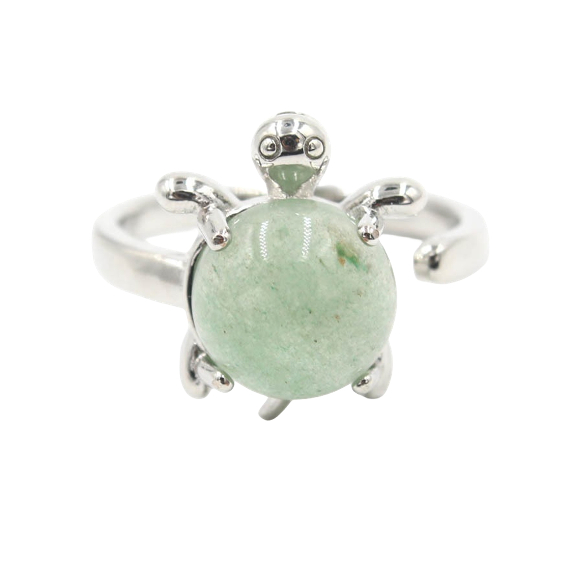 Silver Turtle & Tortoise Stone Rings for Women Men Adjustable SR0149S 10MM Gemstone CAB