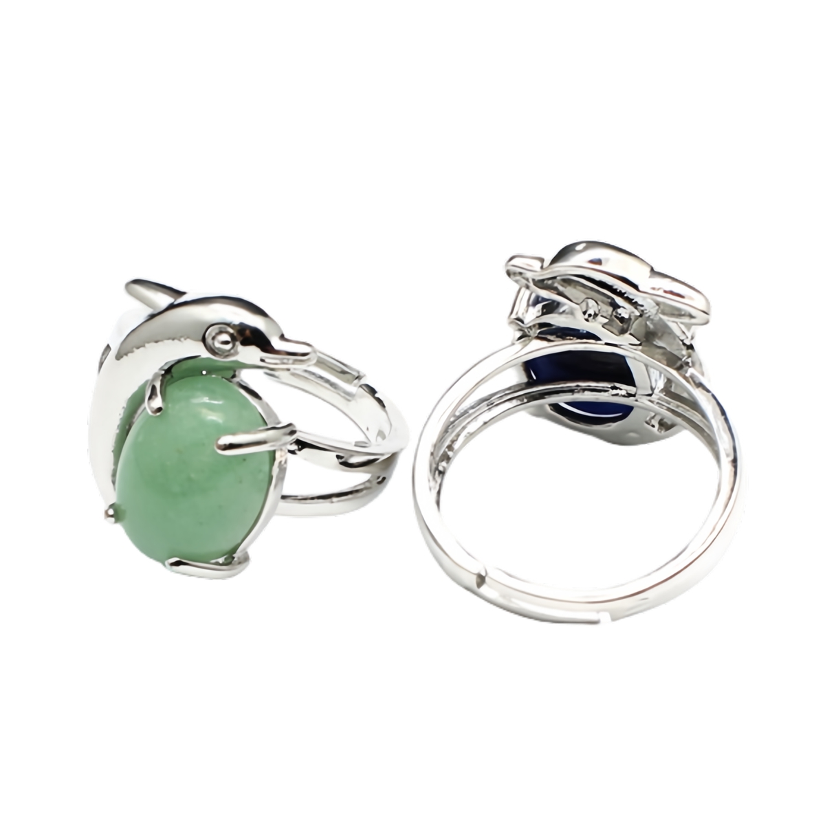 Silver Dolphin Stone Rings for Women Men Adjustable  SR0150S 10MM Gemstone CAB