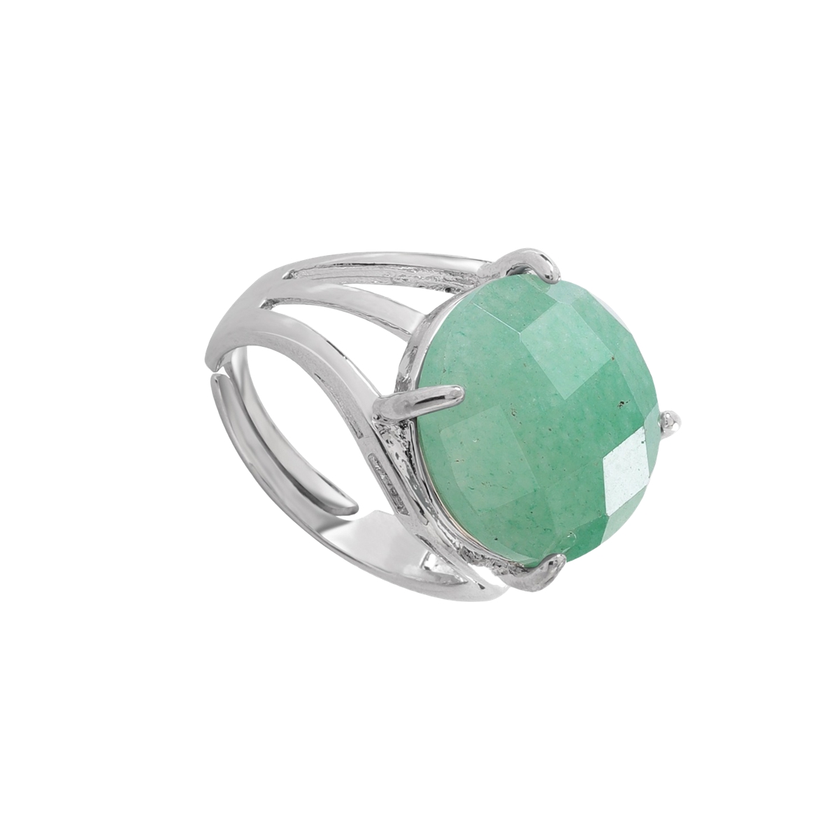 Silver Stone Rings for Women Men Adjustable  16MM Faceted CAB Gemstone SR0153S  