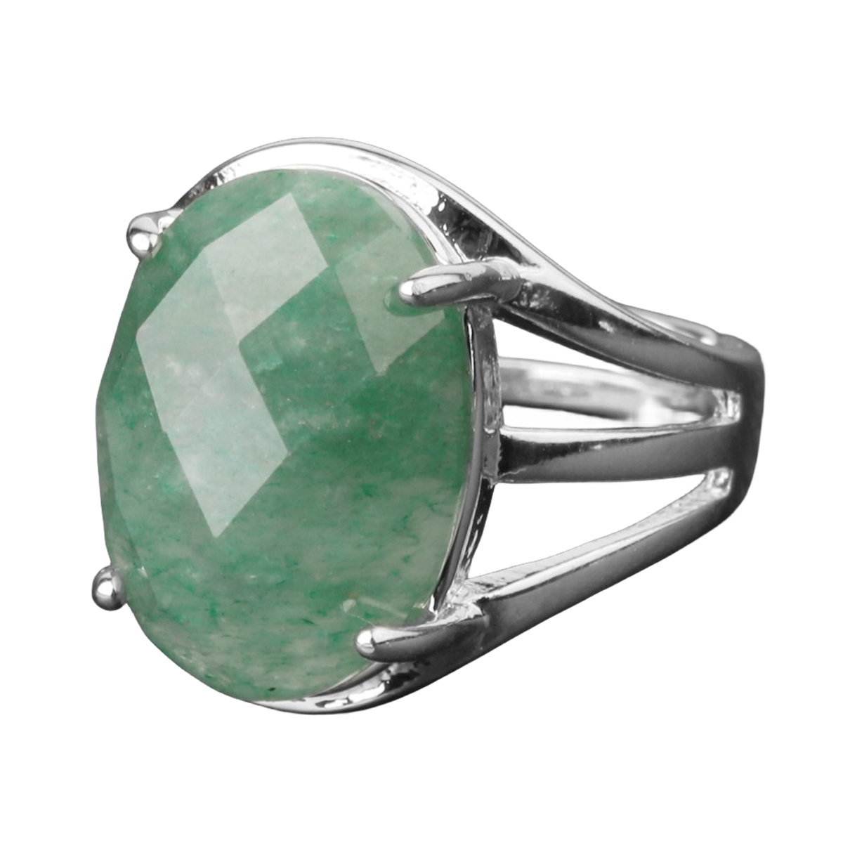 Silver Stone Rings for Women Men Adjustable 13X18MM Faceted Oval Gemstone CAB SR0155S