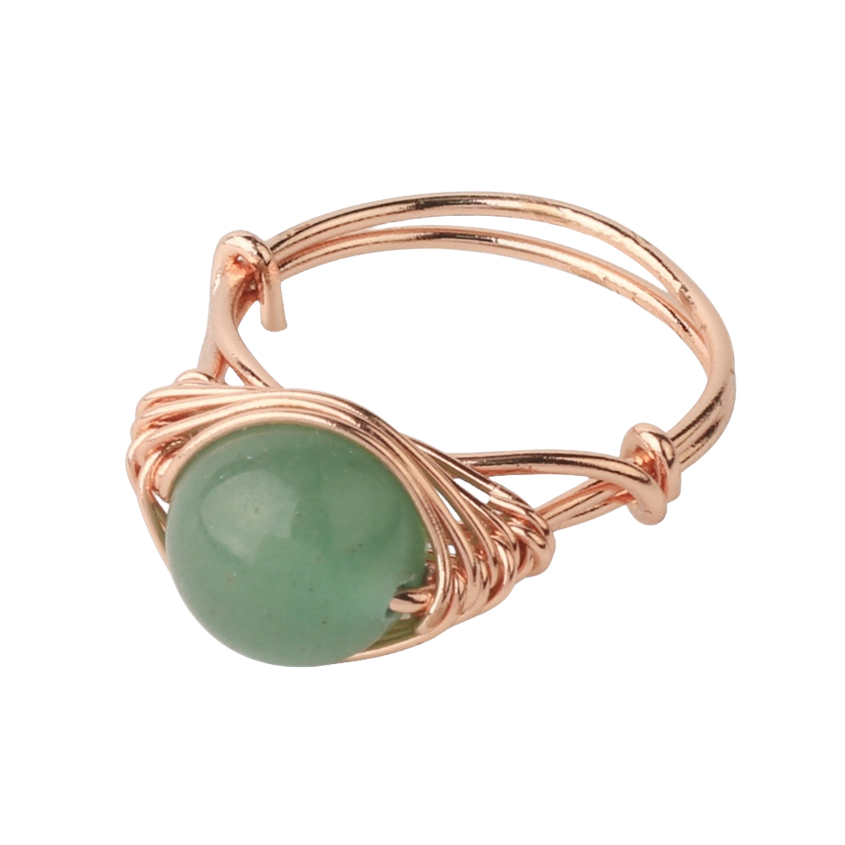 Healing Gemstone Ring for Women 10MM Beads Rose Gold Wire Wrapped Adjustable Ring SR0163 