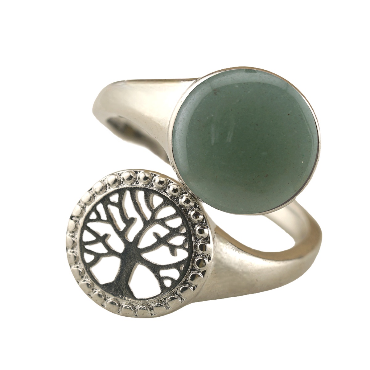 Silver Life of Tree Stone Rings for Women Men Adjustable 10MM Round Gemstone CAB SR0171S