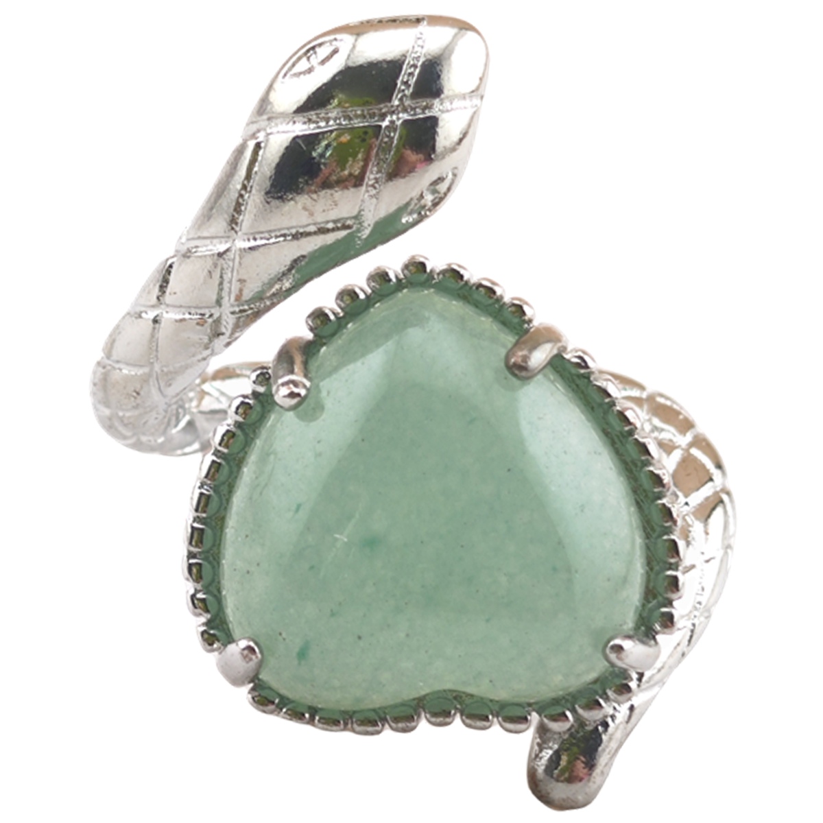 Silver Snake Stone Rings for Women Girl Adjustable 15MM Heart Gemstone Cabochons Rings SR0181S