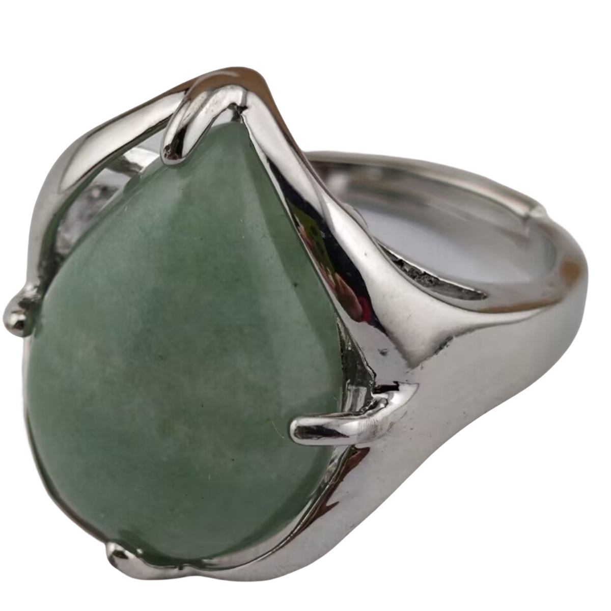 Silver Stone Rings for Women Men Adjustable 13x18MM Teardrop Gemstone Cabochons SR0186S