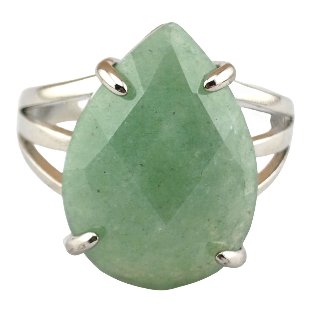 Silver Stone Rings for Women Men Adjustable 13x18MM Faceted Teardrop Gemstone Cabochons SR0187S