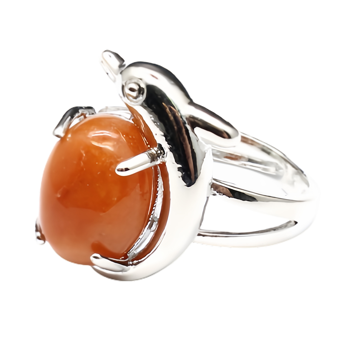 Silver Dolphin Stone Rings for Women Men Adjustable SR0150S 10MM Gemstone CAB