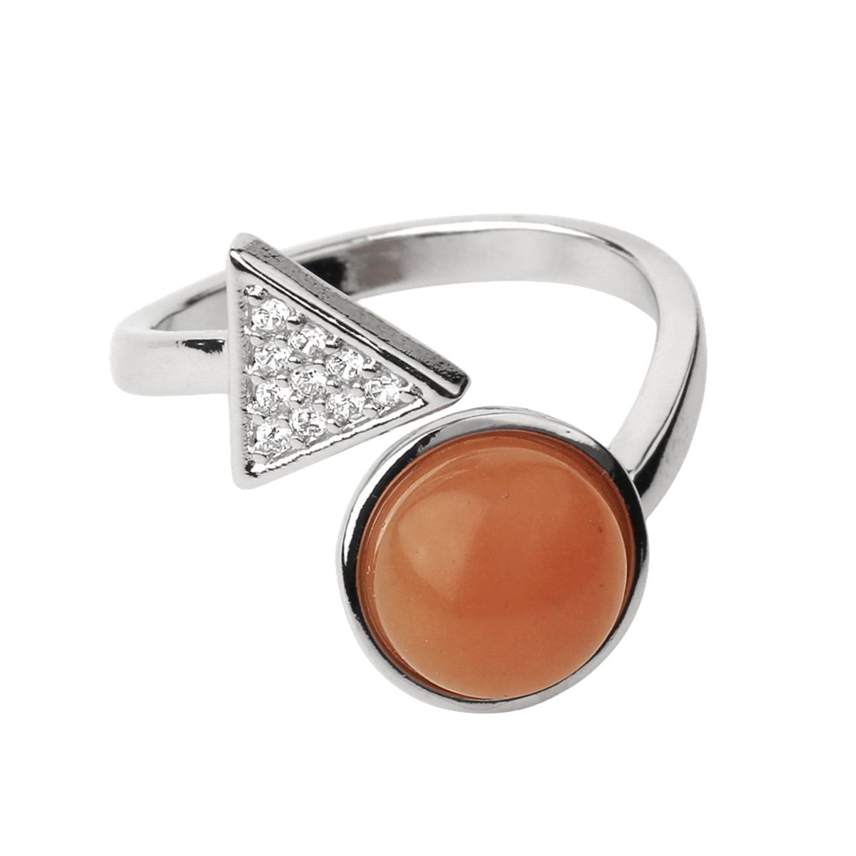 Natural Stone Triangle Rings 10MM Round Shaped Gemstone Jewelry For Women Anniversary Birthday Wedding Gift SR0159S