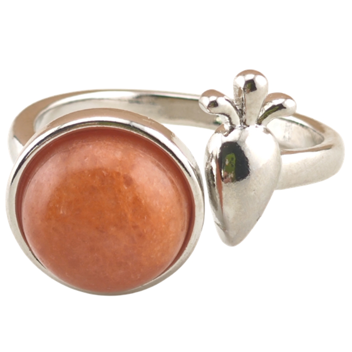 Silver Carrot Stone Rings for Women Men Adjustable 10MM Round Gemstone CAB SR0173S