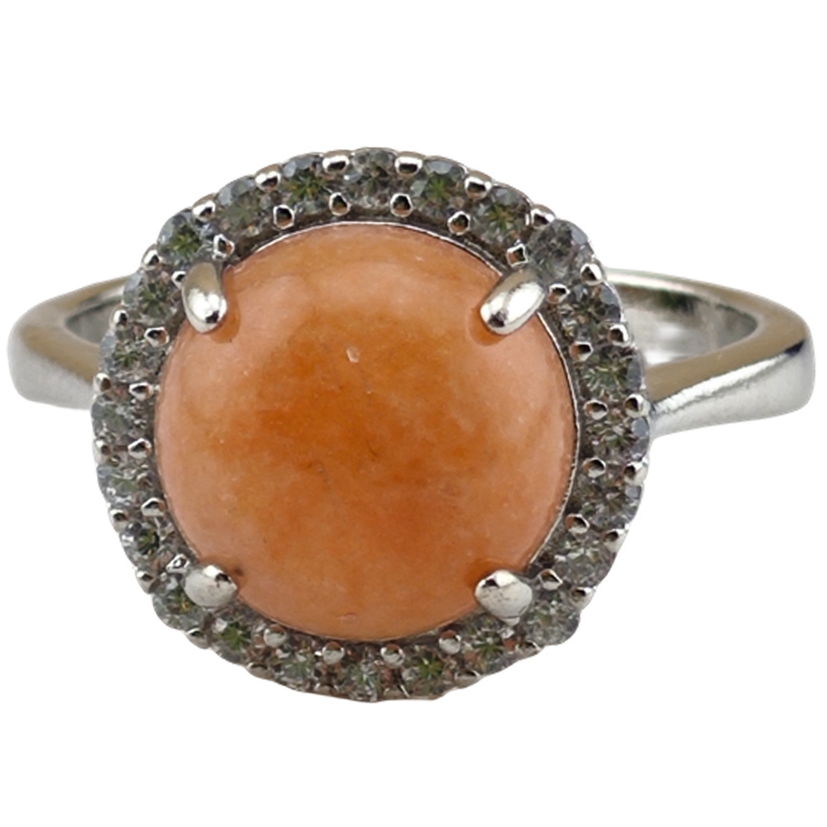 Silver Stone Rings for Women Girl Adjustable 10MM Gemstone Cabochons CZ Rhinestone Rings SR0179S