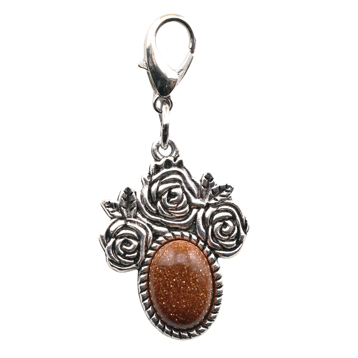 Silver Rose Flower Gemstone Pendant  Dangle Charms with Lobster Claw Clasp for Valentine's Day Mother Wedding Keychain Jewelry Making