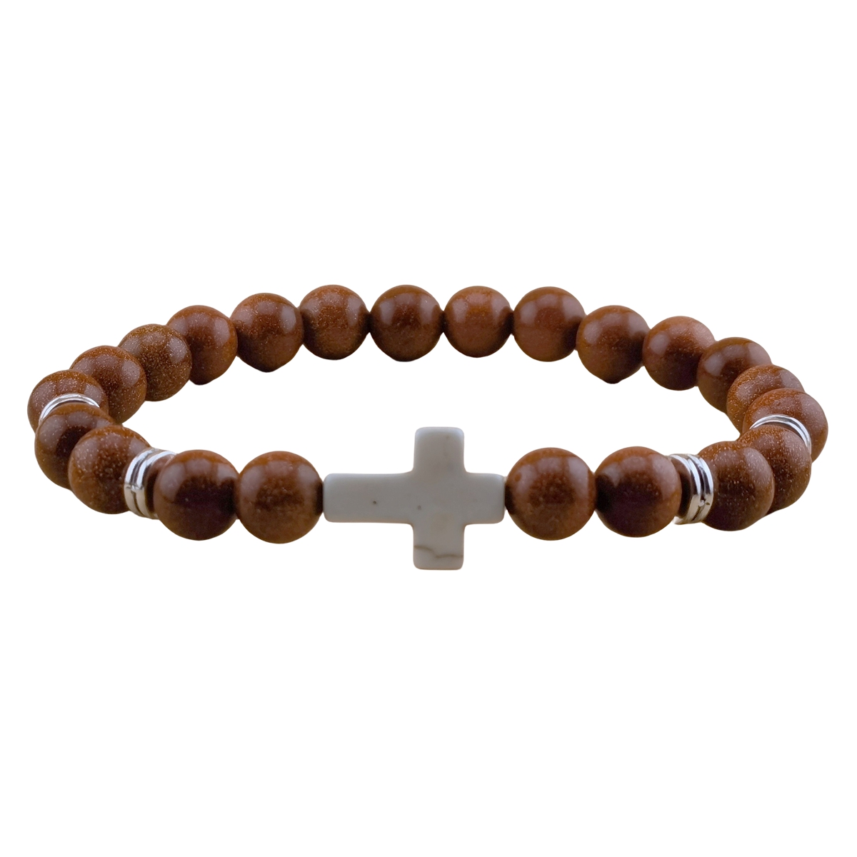 Natural Gemstone Cross Stretch Bracelets for Women Men 8MM Semi Preicous Stone Beads