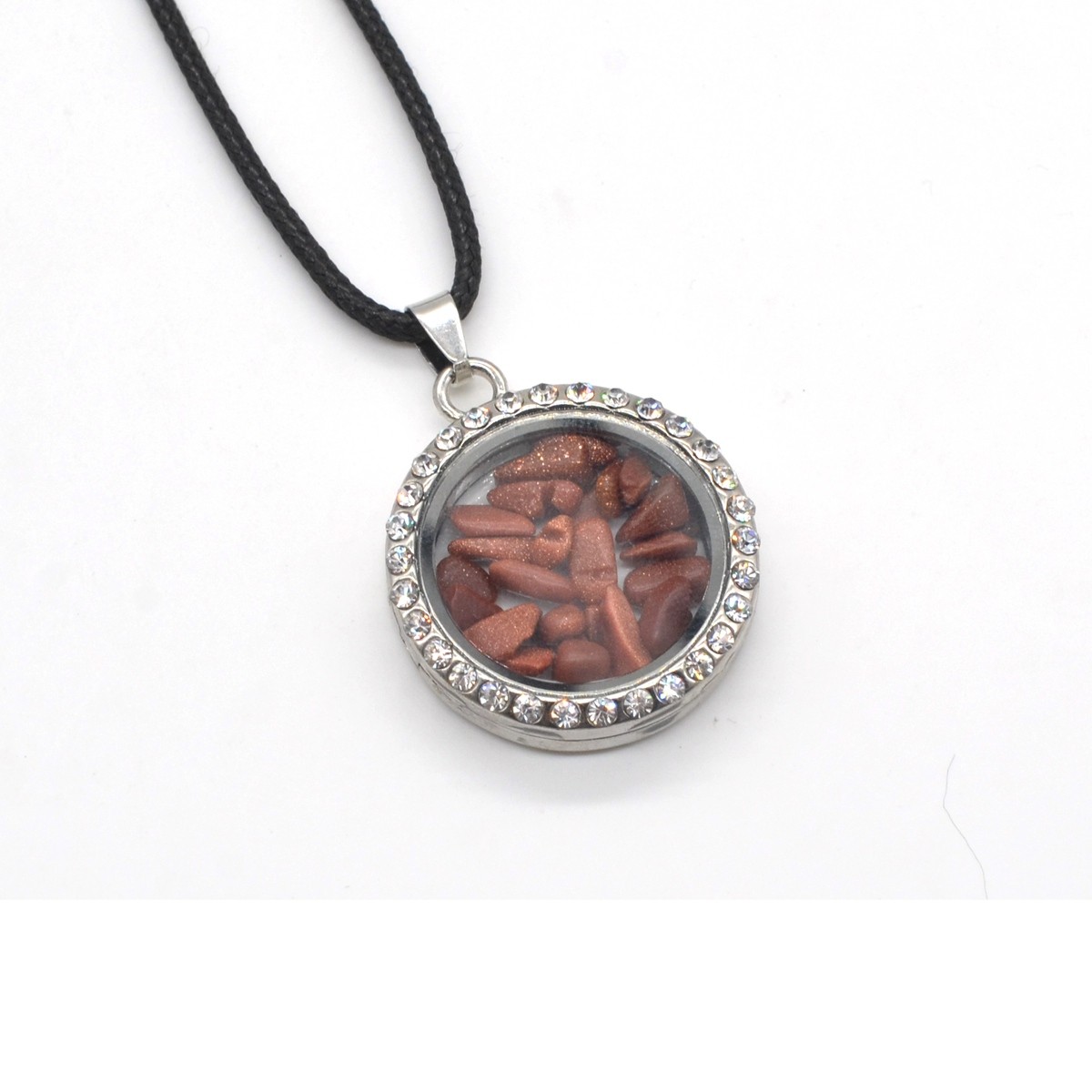 Natural Raw Gemstone 30MM Living Floating Memory Glass Locket Pendant Necklace 24" Chain