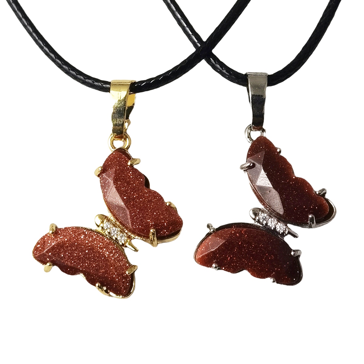Natural Gemstone Butterfly Pendant Necklace with 45cm Black Cord SN1630-45F01