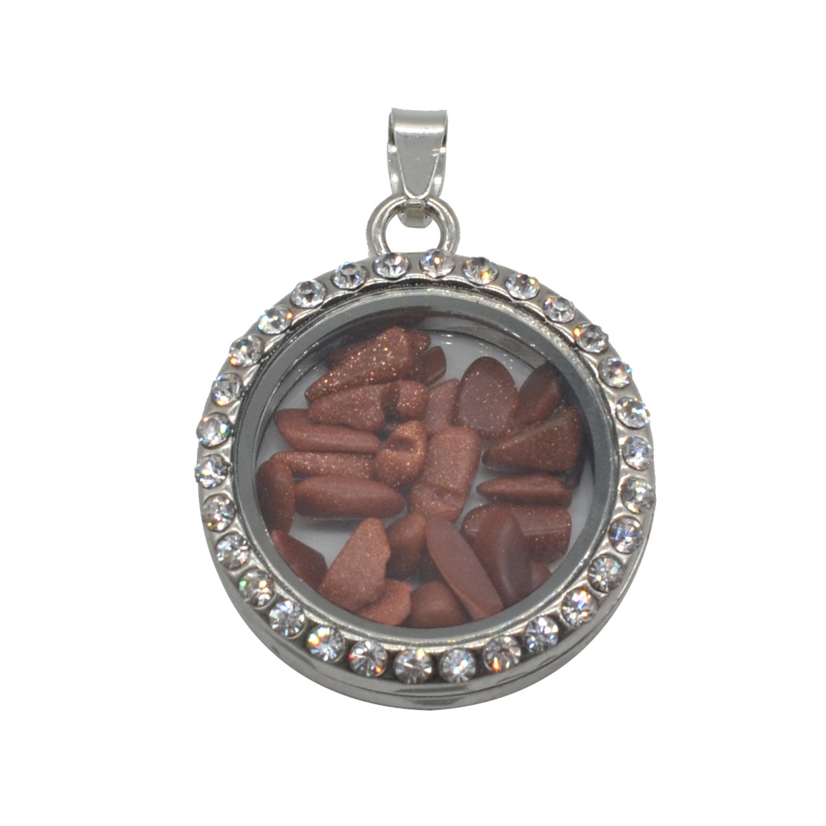 Natural Raw Gemstone 30MM Living Floating Memory Glass Locket Pendant Necklace 24" Chain