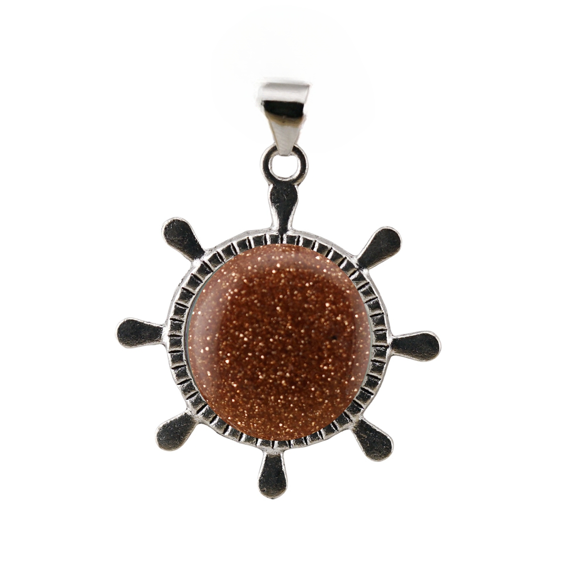 Silver Alloy Rudder Gemstone Pendant for Making Jewelry with 20MM Stone Cabs Steering wheel