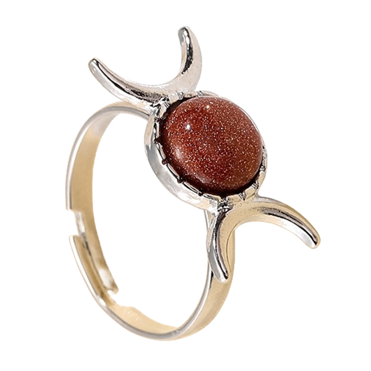 Silver Moon Stone Rings for Women Men Adjustable Healing Crystal Ring Copper Plated White Gold Horse Eye Gemstone  SR0133S