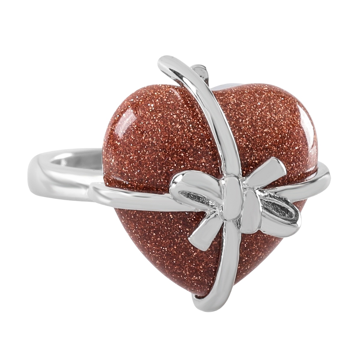 Silver Bowknot Heart Stone Rings for Women Men Adjustable SR0141S