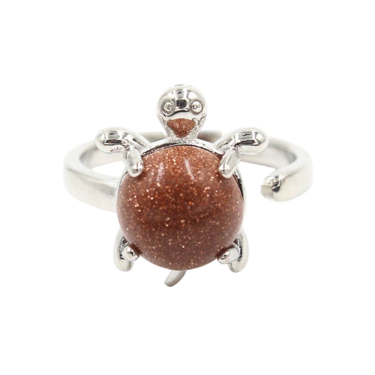Silver Turtle & Tortoise Stone Rings for Women Men Adjustable SR0149S 10MM Gemstone CAB