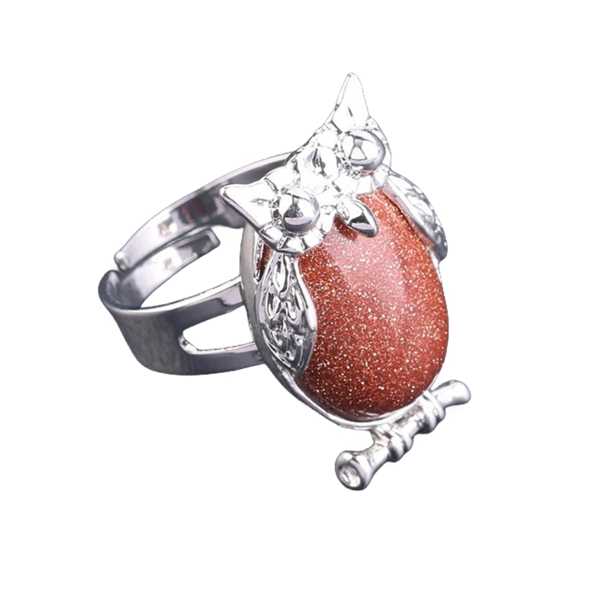 Silver Owl Stone Rings for Women Men Adjustable SR0151S