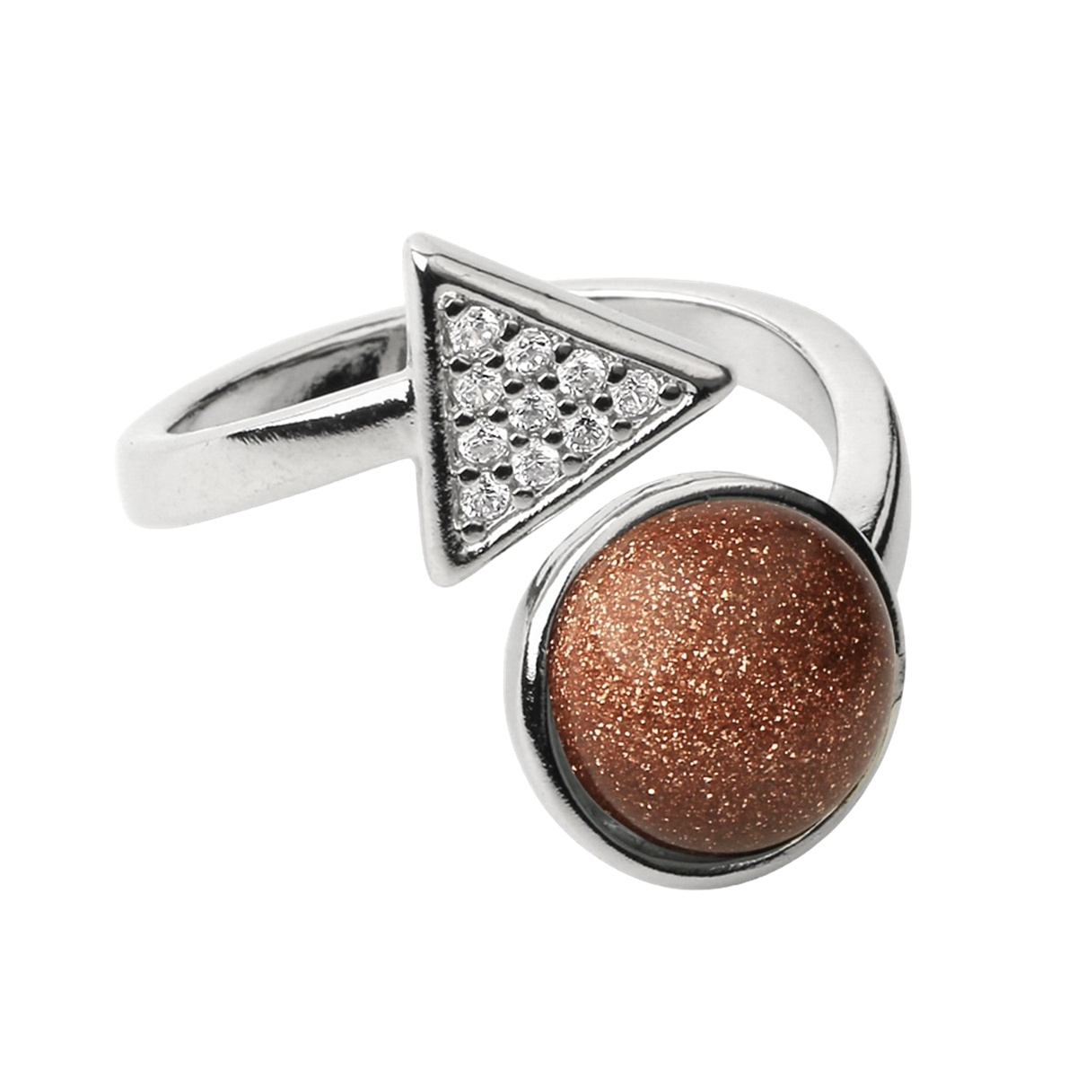 Natural Stone Triangle Rings 10MM Round Shaped Gemstone Jewelry For Women Anniversary Birthday Wedding Gift SR0159S