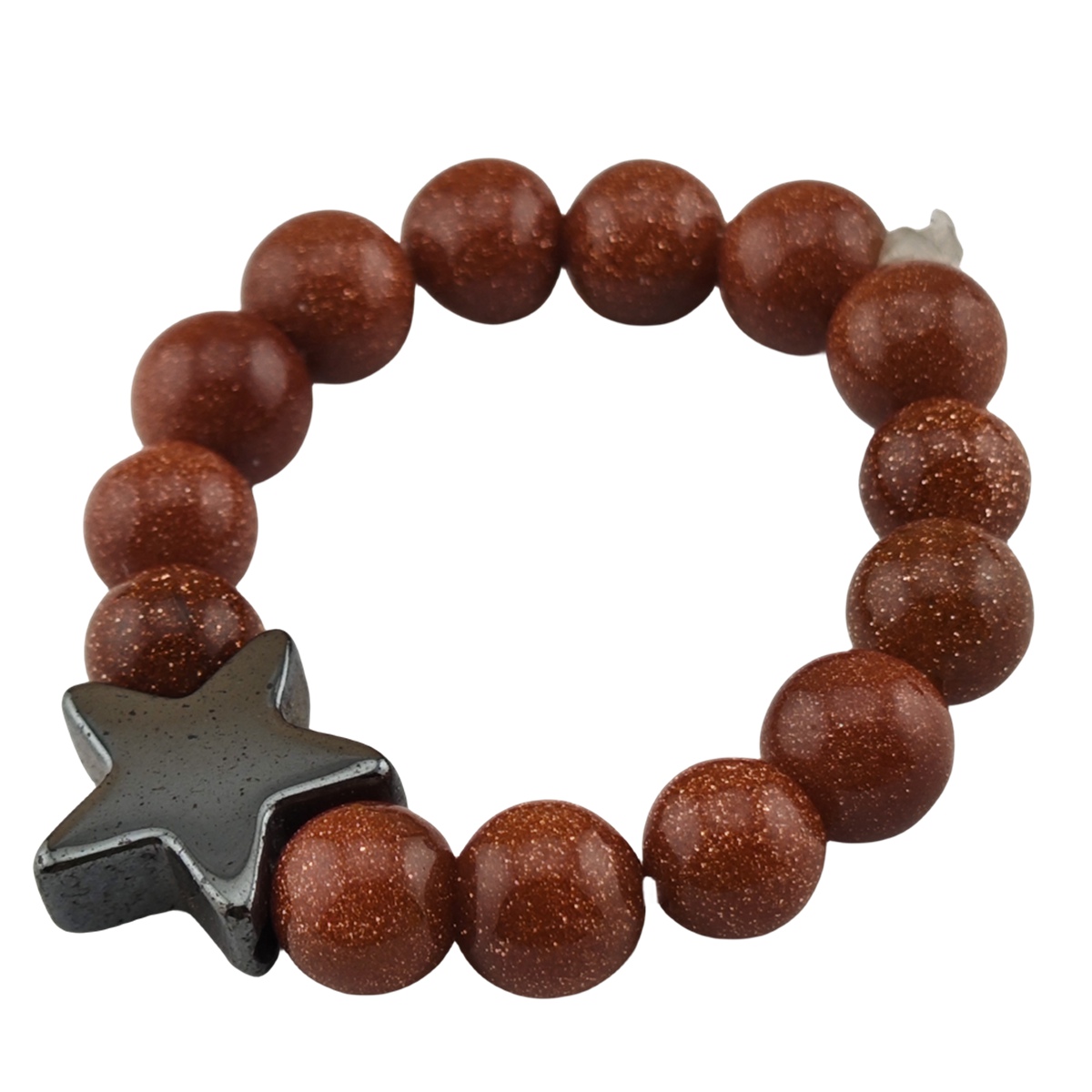 Natural Stone 4MM Round Beads Hematite Stars Stretch Rings SR0169B