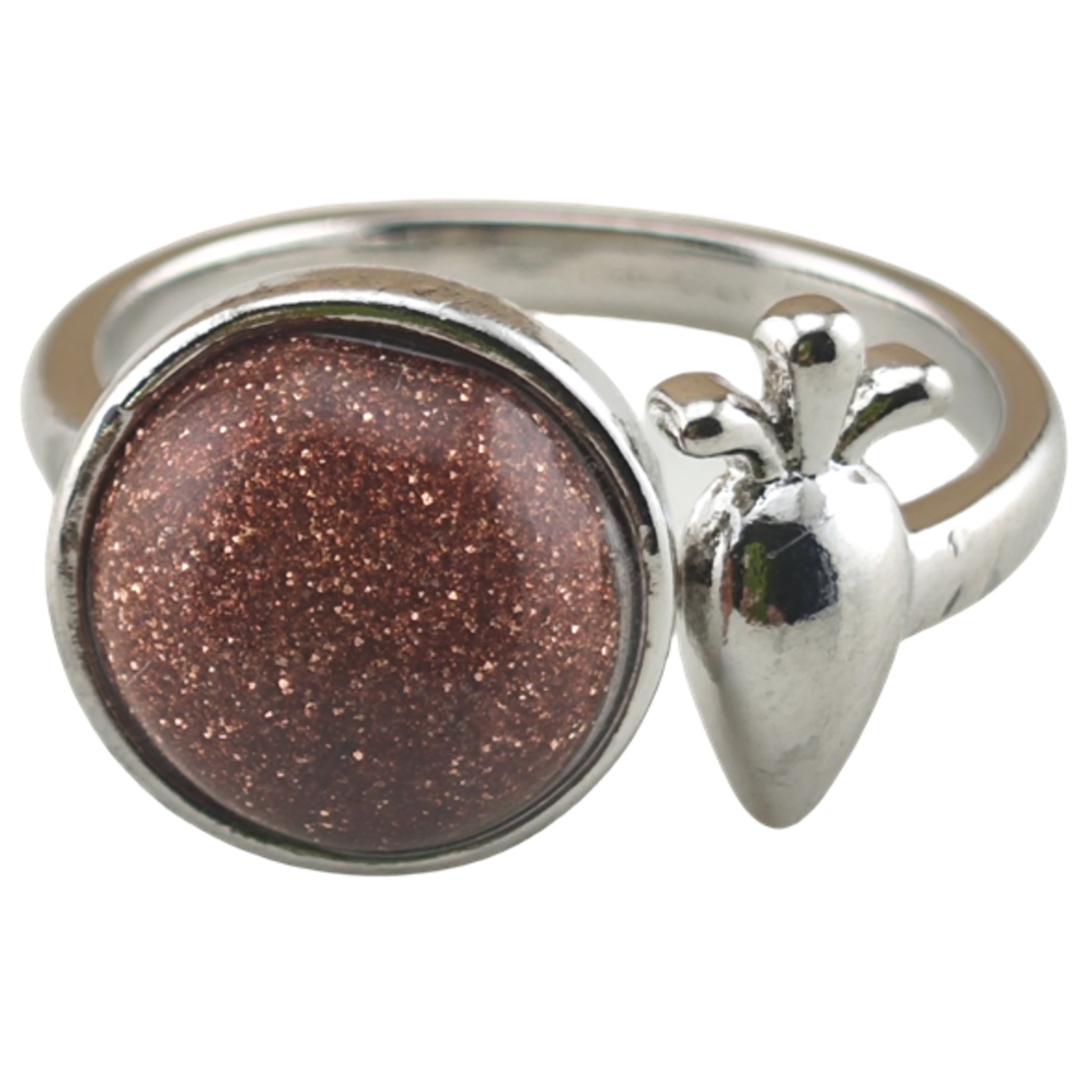 Silver Carrot Stone Rings for Women Men Adjustable 10MM Round Gemstone CAB SR0173S