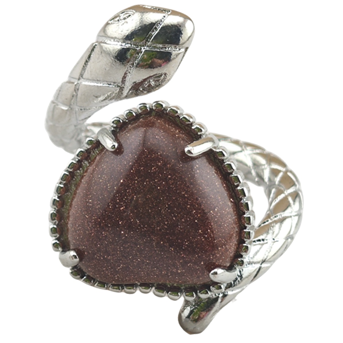 Silver Snake Stone Rings for Women Girl Adjustable 15MM Heart Gemstone Cabochons Rings SR0181S