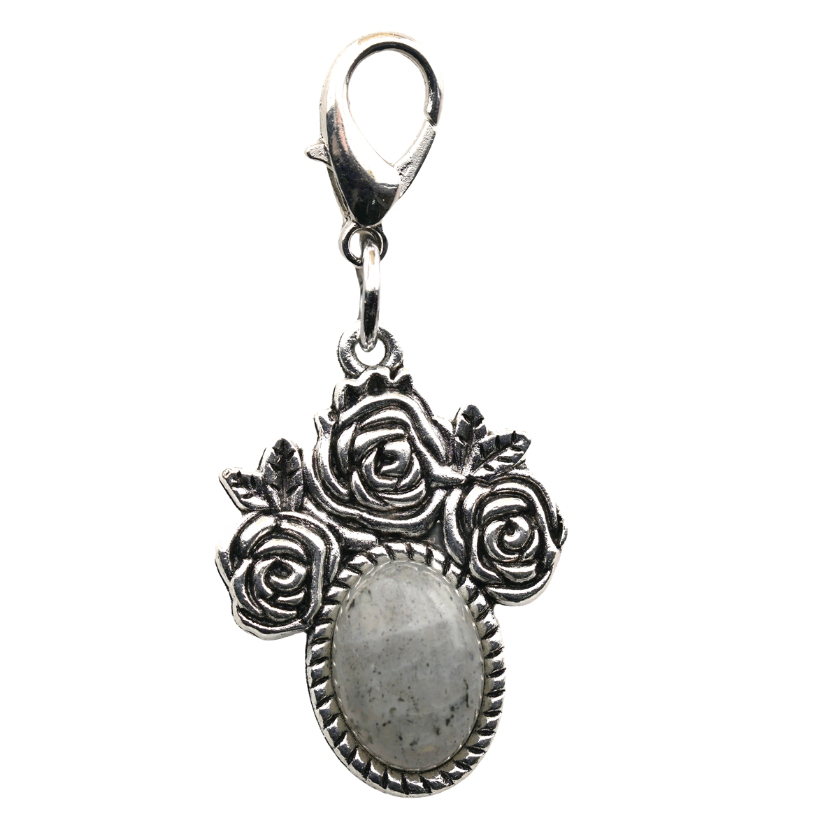 Silver Rose Flower Gemstone Pendant  Dangle Charms with Lobster Claw Clasp for Valentine's Day Mother Wedding Keychain Jewelry Making