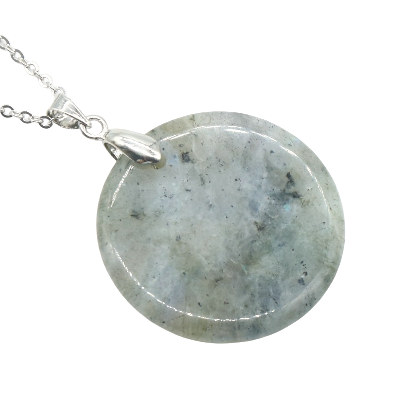 Round Disc Gemstone Pendant Necklace 30MM Healing Chakra Lucky Donut Coin Circle SN1453