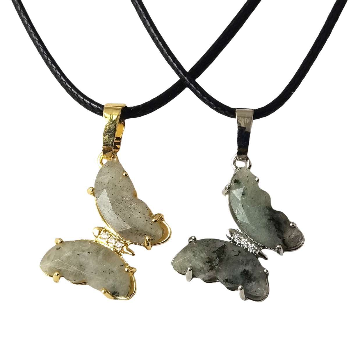 Natural Gemstone Butterfly Pendant Necklace with 45cm Black Cord SN1630-45F01