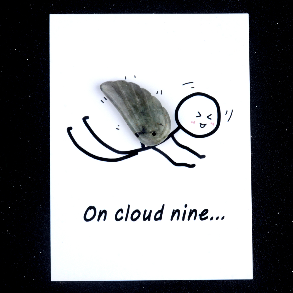 Handmade Craved Gemstone Wing Pendant SP0677-16X30MM Card Packing