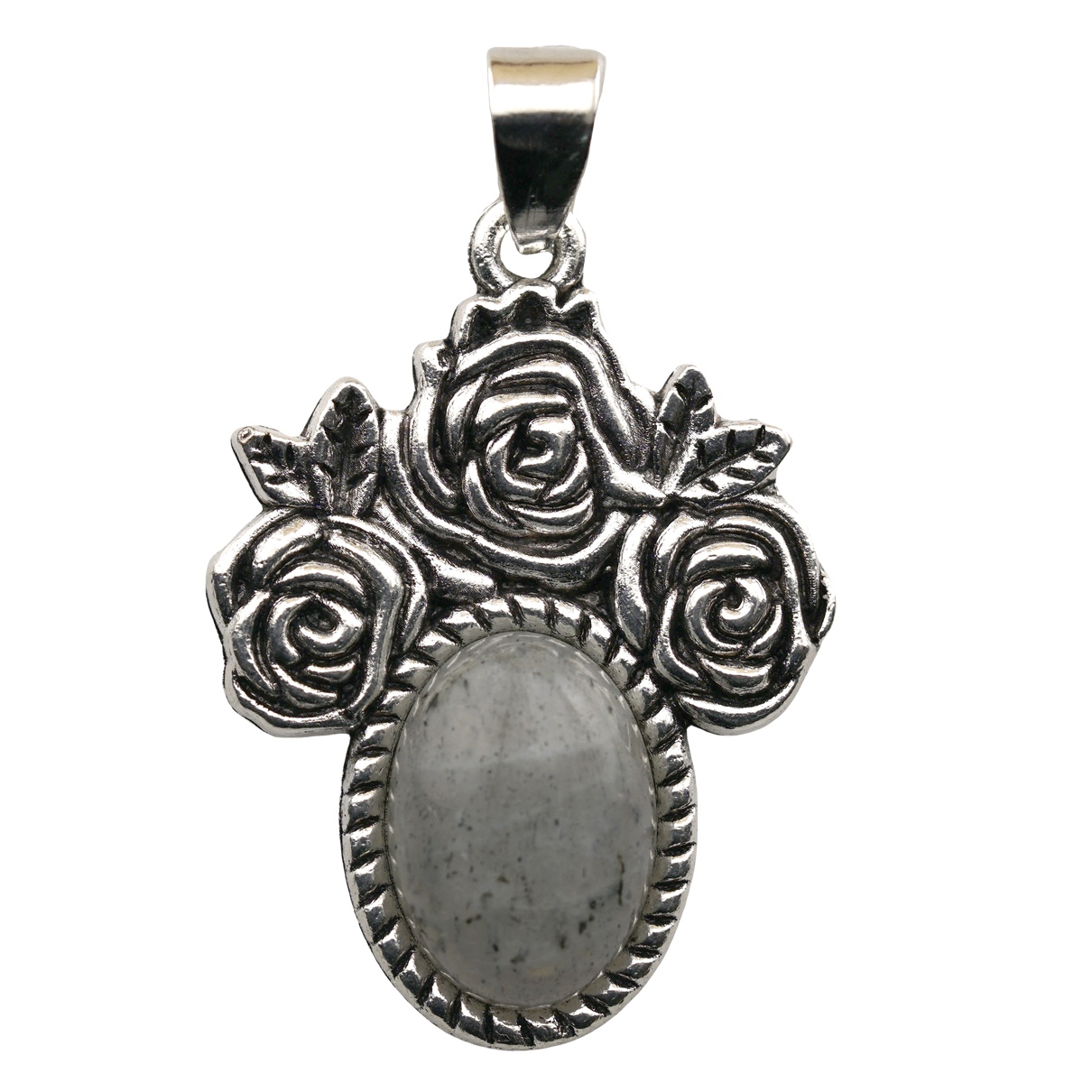 Silver Rose Flower Gemstone Pendant for Making Jewelry  10x14MM Stone Cabs