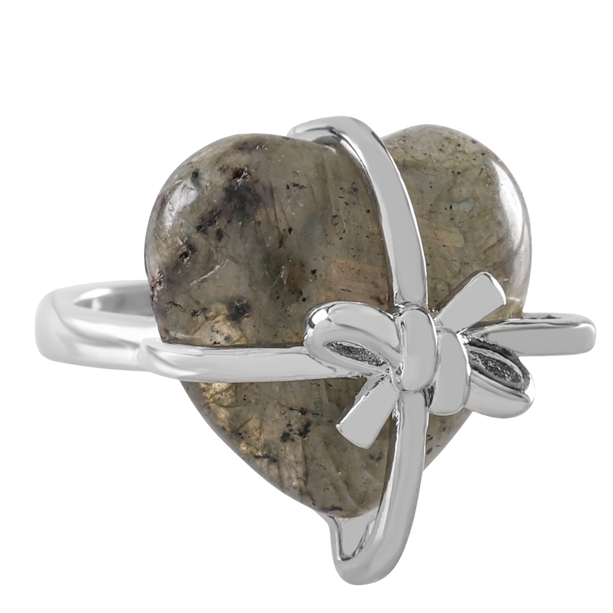 Silver Bowknot Heart Stone Rings for Women Men Adjustable SR0141S
