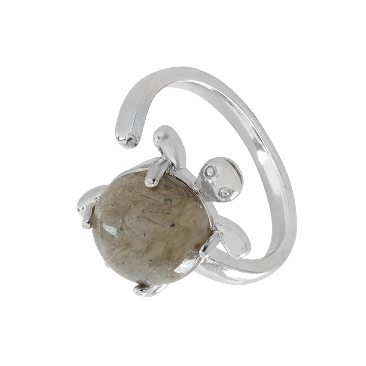 Silver Turtle & Tortoise Stone Rings for Women Men Adjustable SR0149S 10MM Gemstone CAB
