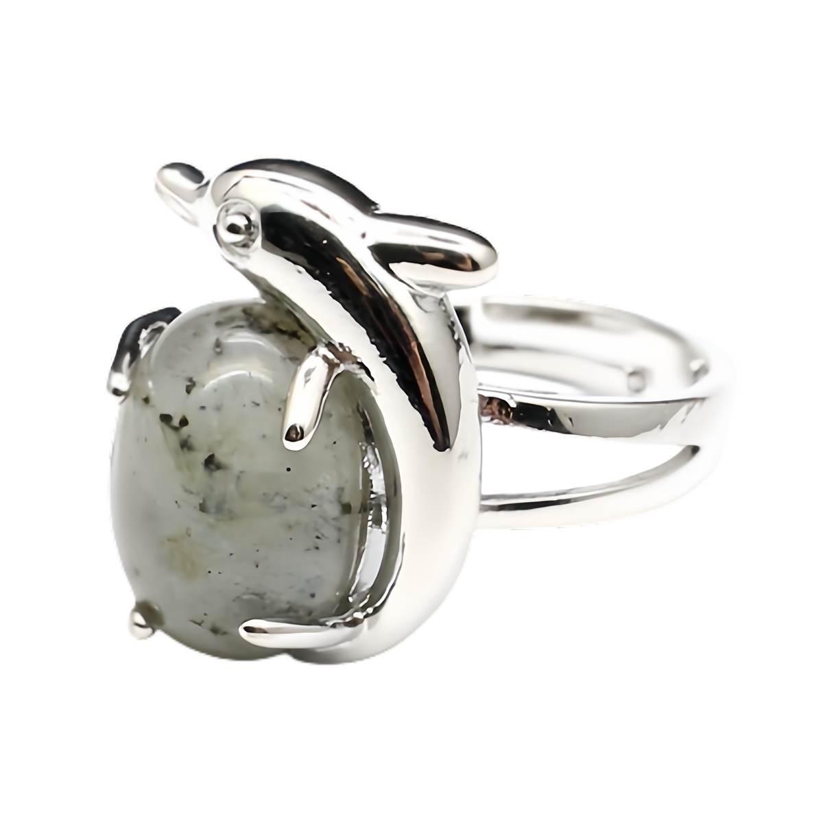 Silver Dolphin Stone Rings for Women Men Adjustable SR0150S 10MM Gemstone CAB