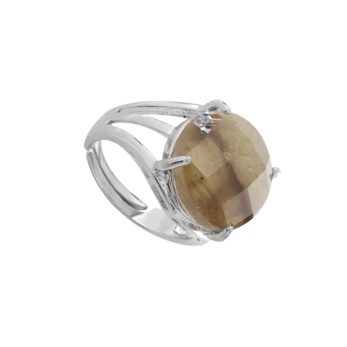 Silver Stone Rings for Women Men Adjustable  16MM Faceted CAB Gemstone SR0153S  