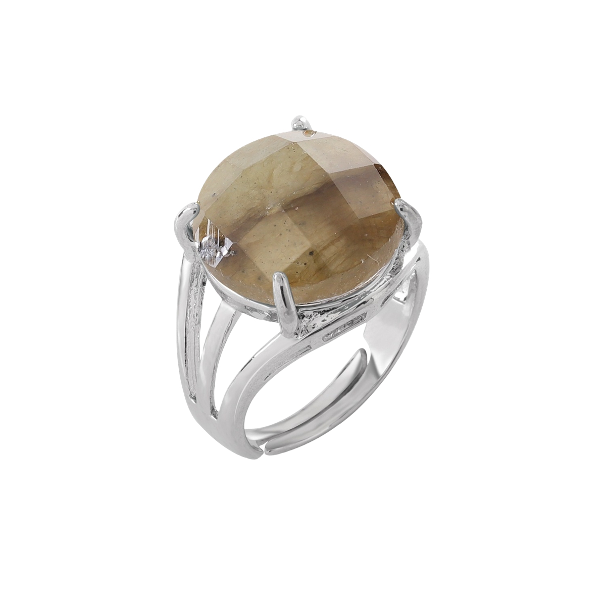Silver Stone Rings for Women Men Adjustable  16MM Faceted CAB Gemstone SR0153S  