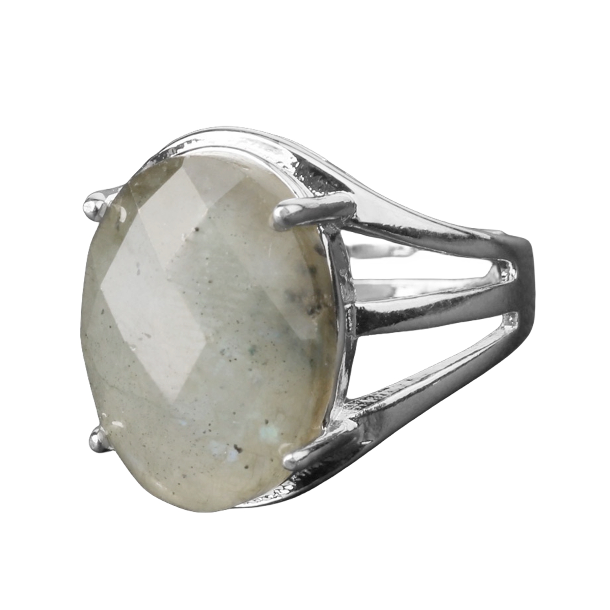 Silver Stone Rings for Women Men Adjustable 13X18MM Faceted Oval Gemstone CAB SR0155S