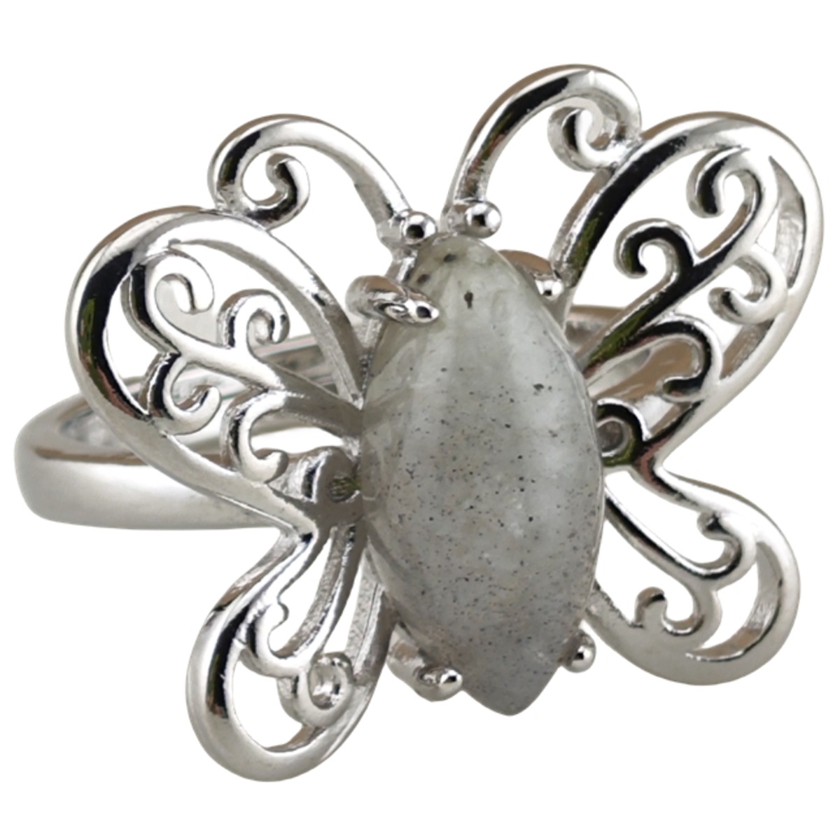 Silver Butterfly Stone Rings for Women Men Adjustable 7x15MM Horse Eye Gemstone CAB SR0175S