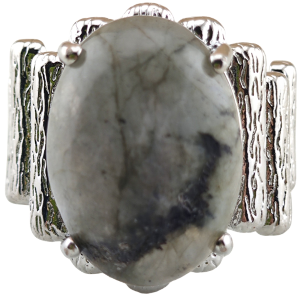 Silver Stone Rings for Women Men Adjustable 13x18MM Horse Eye Gemstone CAB SR0177S